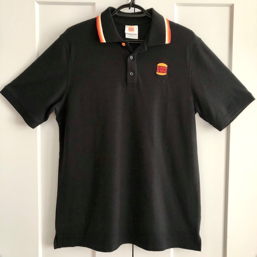 Burger King, Polo Shirt, Adult Unisex M Black Short Sleeve Logo Employee Uniform